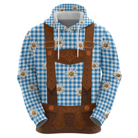 Traditional German Costume - Lederhosen Hoodie Blue Plaid Pattern with Edelweiss Flowers - Wonder Print Shop