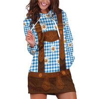 Traditional German Costume - Lederhosen Hoodie Dress Blue Plaid Pattern with Edelweiss Flowers - Wonder Print Shop
