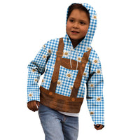 Traditional German Costume - Lederhosen Kid Hoodie Blue Plaid Pattern with Edelweiss Flowers - Wonder Print Shop