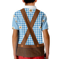 Traditional German Costume - Lederhosen Kid Polo Shirt Blue Plaid Pattern with Edelweiss Flowers - Wonder Print Shop