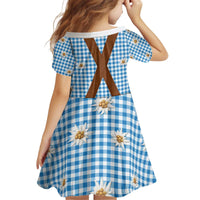 Traditional German Costume - Lederhosen Kid Short Sleeve Dress Blue Plaid Pattern with Edelweiss Flowers - Wonder Print Shop