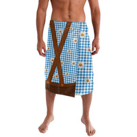 Traditional German Costume - Lederhosen Lavalava Blue Plaid Pattern with Edelweiss Flowers - Wonder Print Shop