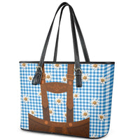 Traditional German Costume - Lederhosen Leather Tote Bag Blue Plaid Pattern with Edelweiss Flowers