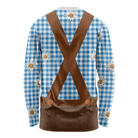 Traditional German Costume - Lederhosen Long Sleeve Shirt Blue Plaid Pattern with Edelweiss Flowers - Wonder Print Shop