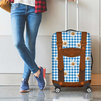 Traditional German Costume - Lederhosen Luggage Cover Blue Plaid Pattern with Edelweiss Flowers - Wonder Print Shop