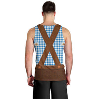 Traditional German Costume - Lederhosen Men Tank Top Blue Plaid Pattern with Edelweiss Flowers - Wonder Print Shop