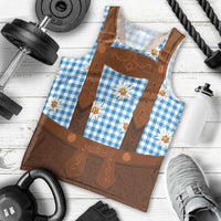 Traditional German Costume - Lederhosen Men Tank Top Blue Plaid Pattern with Edelweiss Flowers - Wonder Print Shop
