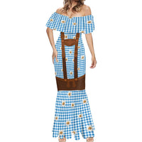 Traditional German Costume - Lederhosen Mermaid Dress Blue Plaid Pattern with Edelweiss Flowers - Wonder Print Shop