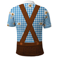 Traditional German Costume - Lederhosen Polo Shirt Blue Plaid Pattern with Edelweiss Flowers - Wonder Print Shop