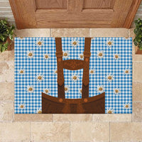 Traditional German Costume - Lederhosen Rubber Doormat Blue Plaid Pattern with Edelweiss Flowers - Wonder Print Shop