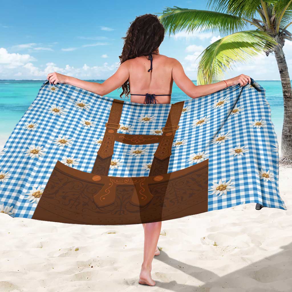 Traditional German Costume - Lederhosen Sarong Blue Plaid Pattern with Edelweiss Flowers - Wonder Print Shop