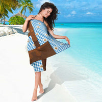 Traditional German Costume - Lederhosen Sarong Blue Plaid Pattern with Edelweiss Flowers - Wonder Print Shop