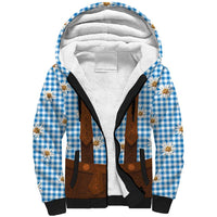 Traditional German Costume - Lederhosen Sherpa Hoodie Blue Plaid Pattern with Edelweiss Flowers - Wonder Print Shop