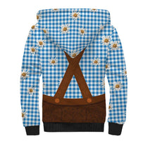 Traditional German Costume - Lederhosen Sherpa Hoodie Blue Plaid Pattern with Edelweiss Flowers - Wonder Print Shop