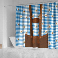 Traditional German Costume - Lederhosen Shower Curtain Blue Plaid Pattern with Edelweiss Flowers - Wonder Print Shop