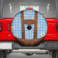Traditional German Costume - Lederhosen Spare Tire Cover Blue Plaid Pattern with Edelweiss Flowers - Wonder Print Shop