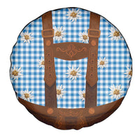 Traditional German Costume - Lederhosen Spare Tire Cover Blue Plaid Pattern with Edelweiss Flowers - Wonder Print Shop