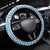 Traditional German Costume - Lederhosen Steering Wheel Cover Blue Plaid Pattern with Edelweiss Flowers - Wonder Print Shop