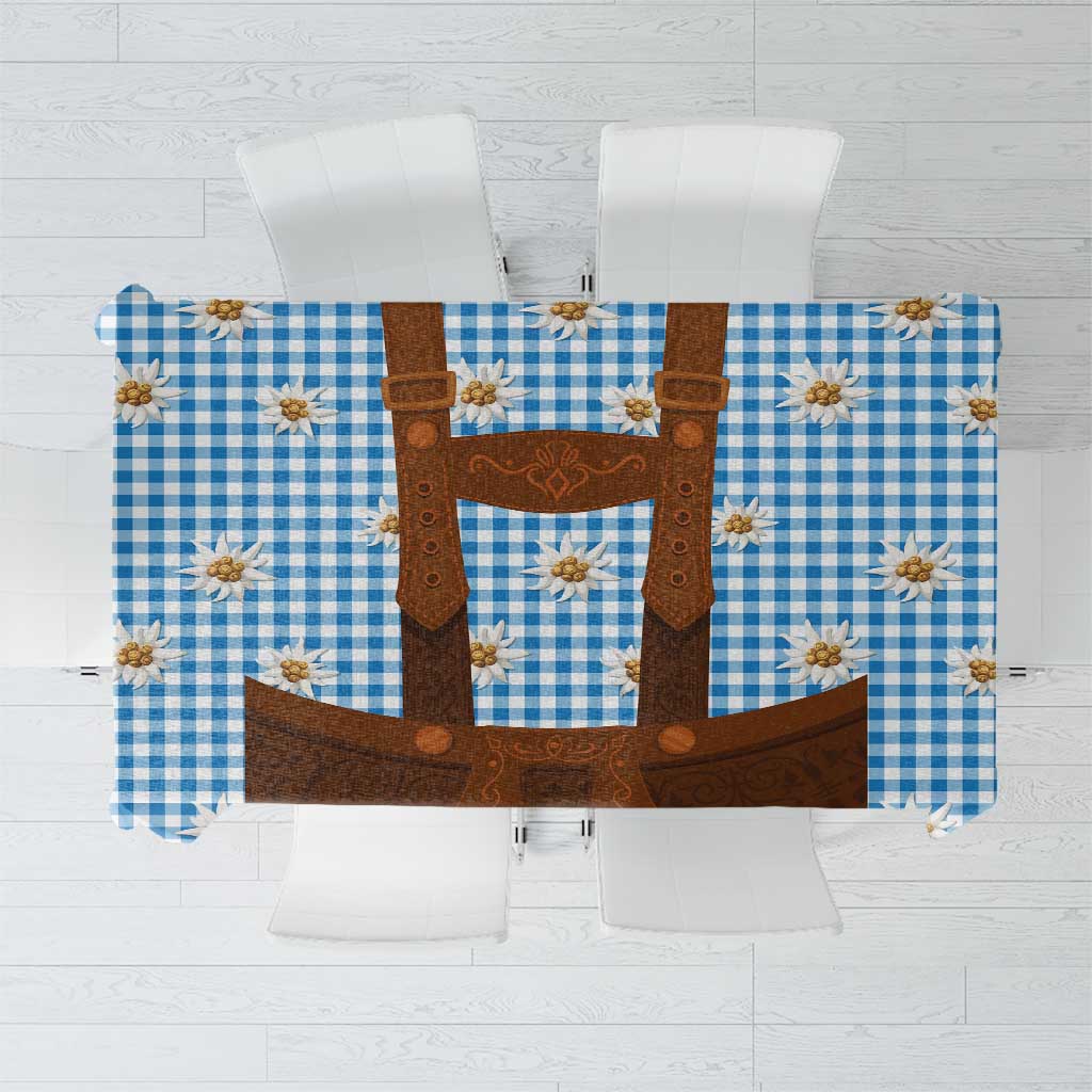Traditional German Costume - Lederhosen Tablecloth Blue Plaid Pattern with Edelweiss Flowers - Wonder Print Shop