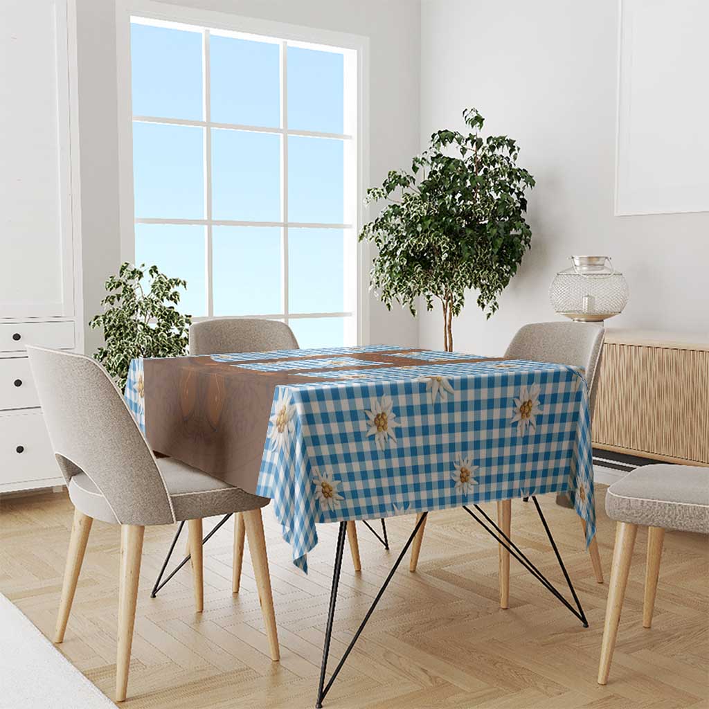 Traditional German Costume - Lederhosen Tablecloth Blue Plaid Pattern with Edelweiss Flowers - Wonder Print Shop