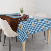 Traditional German Costume - Lederhosen Tablecloth Blue Plaid Pattern with Edelweiss Flowers - Wonder Print Shop