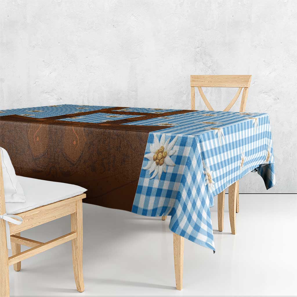 Traditional German Costume - Lederhosen Tablecloth Blue Plaid Pattern with Edelweiss Flowers - Wonder Print Shop