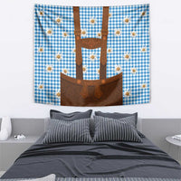 Traditional German Costume - Lederhosen Tapestry Blue Plaid Pattern with Edelweiss Flowers - Wonder Print Shop
