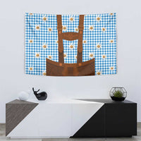 Traditional German Costume - Lederhosen Tapestry Blue Plaid Pattern with Edelweiss Flowers - Wonder Print Shop