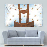 Traditional German Costume - Lederhosen Tapestry Blue Plaid Pattern with Edelweiss Flowers - Wonder Print Shop