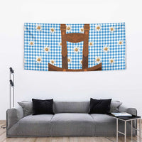 Traditional German Costume - Lederhosen Tapestry Blue Plaid Pattern with Edelweiss Flowers - Wonder Print Shop