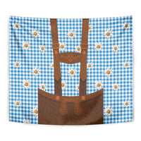 Traditional German Costume - Lederhosen Tapestry Blue Plaid Pattern with Edelweiss Flowers - Wonder Print Shop