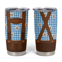 Traditional German Costume - Lederhosen Tumbler Cup Blue Plaid Pattern with Edelweiss Flowers - Wonder Print Shop