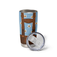 Traditional German Costume - Lederhosen Tumbler Cup Blue Plaid Pattern with Edelweiss Flowers - Wonder Print Shop