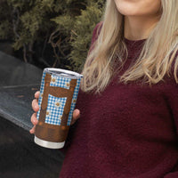 Traditional German Costume - Lederhosen Tumbler Cup Blue Plaid Pattern with Edelweiss Flowers - Wonder Print Shop