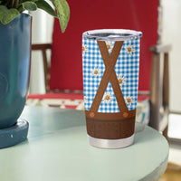 Traditional German Costume - Lederhosen Tumbler Cup Blue Plaid Pattern with Edelweiss Flowers - Wonder Print Shop