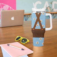 Traditional German Costume - Lederhosen Tumbler With Handle Blue Plaid Pattern with Edelweiss Flowers - Wonder Print Shop