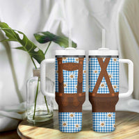 Traditional German Costume - Lederhosen Tumbler With Handle Blue Plaid Pattern with Edelweiss Flowers - Wonder Print Shop