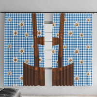 Traditional German Costume - Lederhosen Window Curtain Blue Plaid Pattern with Edelweiss Flowers - Wonder Print Shop