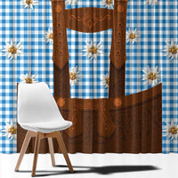Traditional German Costume - Lederhosen Window Curtain Blue Plaid Pattern with Edelweiss Flowers - Wonder Print Shop