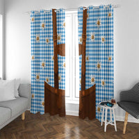 Traditional German Costume - Lederhosen Window Curtain Blue Plaid Pattern with Edelweiss Flowers - Wonder Print Shop