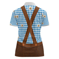 Traditional German Costume - Lederhosen Women Polo Shirt Blue Plaid Pattern with Edelweiss Flowers - Wonder Print Shop