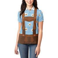 Traditional German Costume - Lederhosen Women Polo Shirt Blue Plaid Pattern with Edelweiss Flowers - Wonder Print Shop