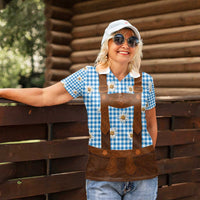 Traditional German Costume - Lederhosen Women Polo Shirt Blue Plaid Pattern with Edelweiss Flowers - Wonder Print Shop