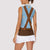 Traditional German Costume - Lederhosen Women Sleeveless Polo Shirt Blue Plaid Pattern with Edelweiss Flowers - Wonder Print Shop
