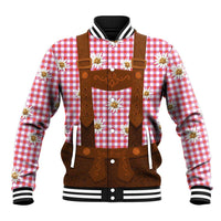 Traditional German Costume - Lederhosen Baseball Jacket Red Plaid Pattern with Edelweiss Flowers - Wonder Print Shop