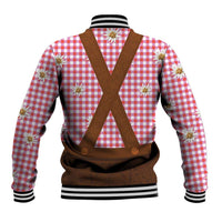 Traditional German Costume - Lederhosen Baseball Jacket Red Plaid Pattern with Edelweiss Flowers - Wonder Print Shop