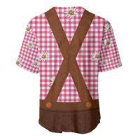 Traditional German Costume - Lederhosen Baseball Jersey Red Plaid Pattern with Edelweiss Flowers - Wonder Print Shop