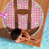 Traditional German Costume - Lederhosen Beach Blanket Red Plaid Pattern with Edelweiss Flowers - Wonder Print Shop