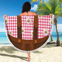 Traditional German Costume - Lederhosen Beach Blanket Red Plaid Pattern with Edelweiss Flowers - Wonder Print Shop
