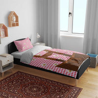 Traditional German Costume - Lederhosen Bedding Set Red Plaid Pattern with Edelweiss Flowers - Wonder Print Shop